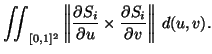 \iint_{[0,1]^2} |(\partial S_i)/(\partial u) x (\partial S_i)/(\partial v)| d(u,v).