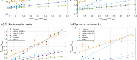 GABA-to-NAA amplitude ratios reported by different tools vs. actual concentration ratio.
